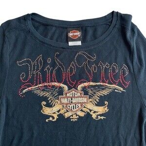 Harley Davidson Y2K studded henley long sleeve Silver Eagle‎ dealership size XL